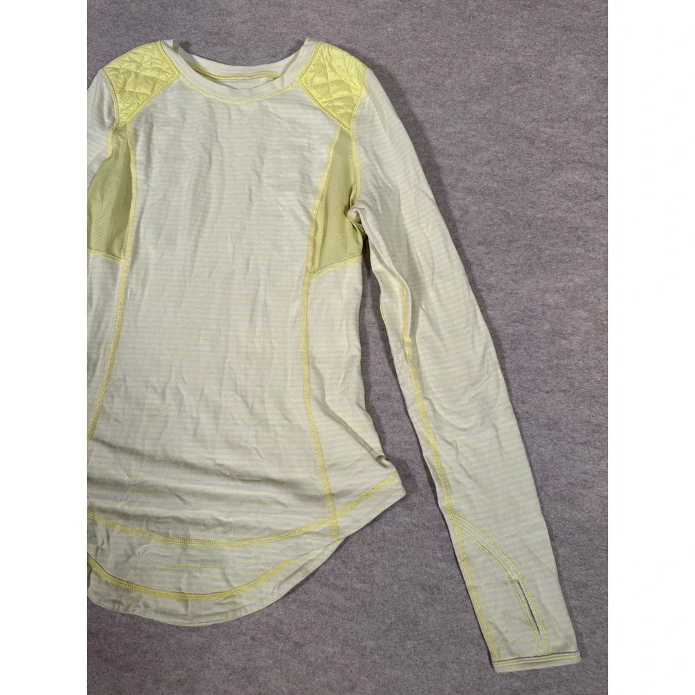 Lululemon Long Sleeve Shirt Womens 4 Yellow Stripe Quilted Run Athletic LW3791S